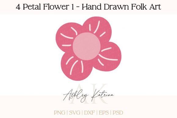 Download 4 Petal Flower 1 - Hand Drawn Folk Art - Flower Collection