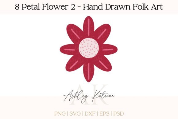 Download 8 Petal Flower 2 - Hand Drawn Folk Art - Flower Collection