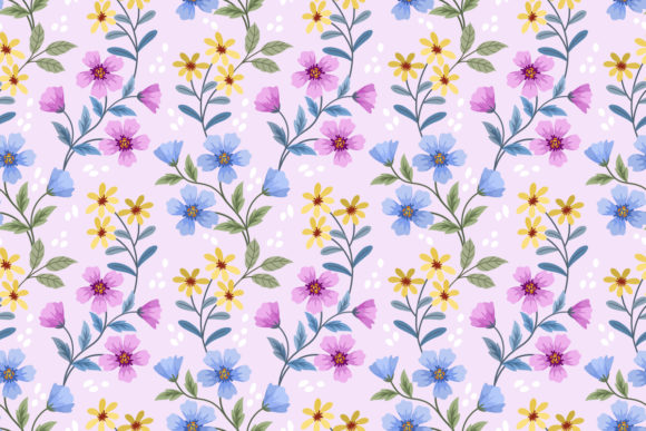 Download Pink Yellow and Blue Flower Pattern. - Flower Collection