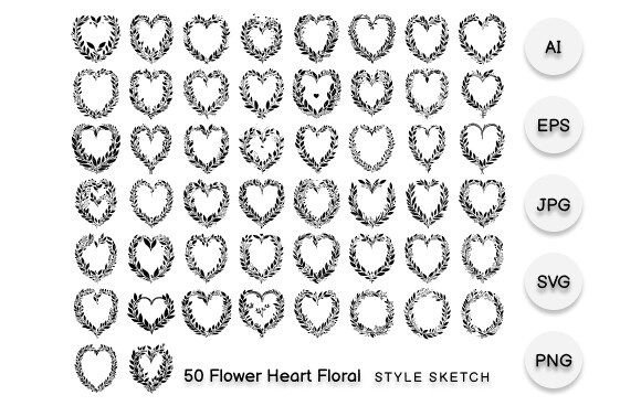 Download Flower Heart Floral Element Draw Black - Flower Collection
