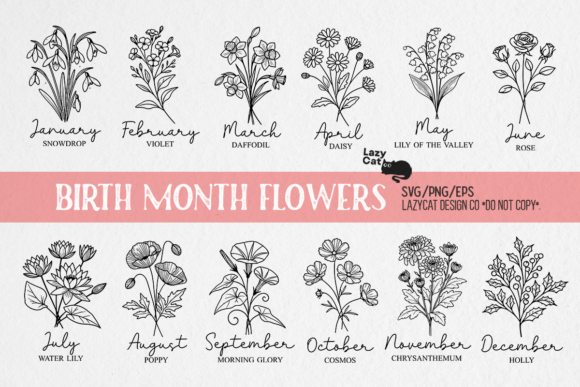 Download Birth Month Flowers Line Art SVG Bundle - Flower Collection