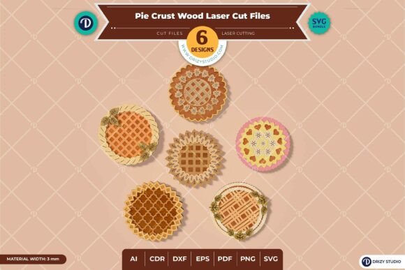 Download Pie Crust Wood Set of 6 - Wood Laser Cut - Wood laser cut Collection