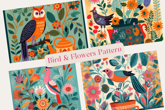 Download Bird Flowers Pot Graphic  Indian Pattern - Flower Collection